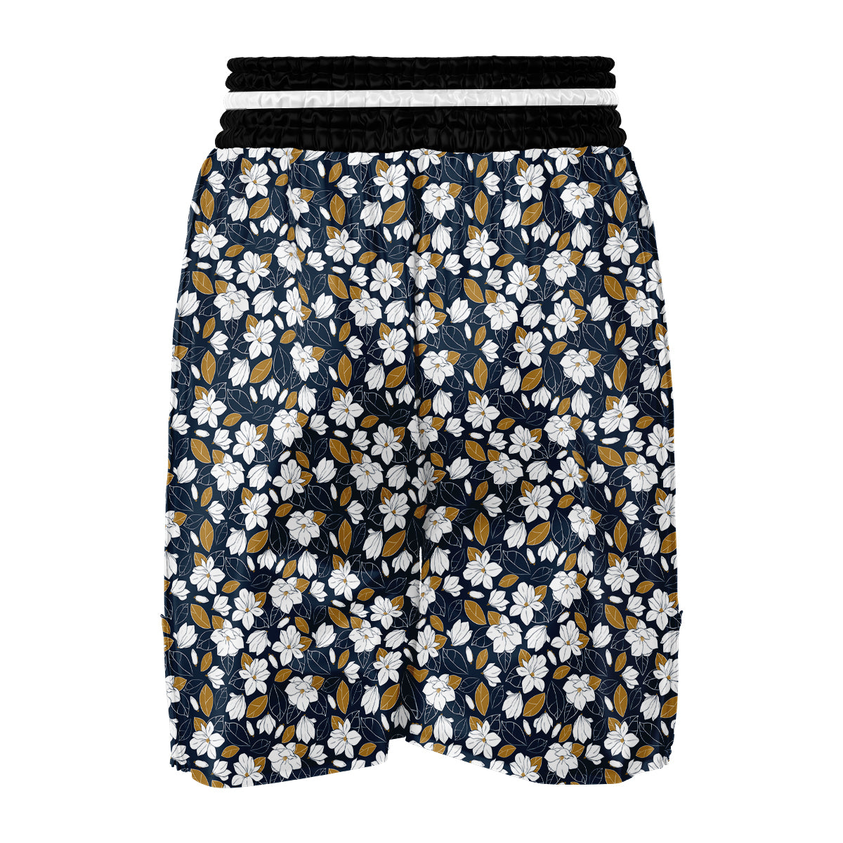 White Magnolia And Leaf Brown Print Pattern Boxing Shorts-grizzshop