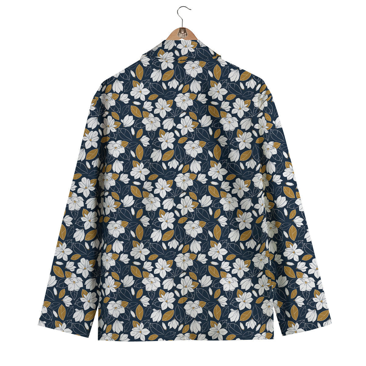 White Magnolia And Leaf Brown Print Pattern Men's Blazer-grizzshop