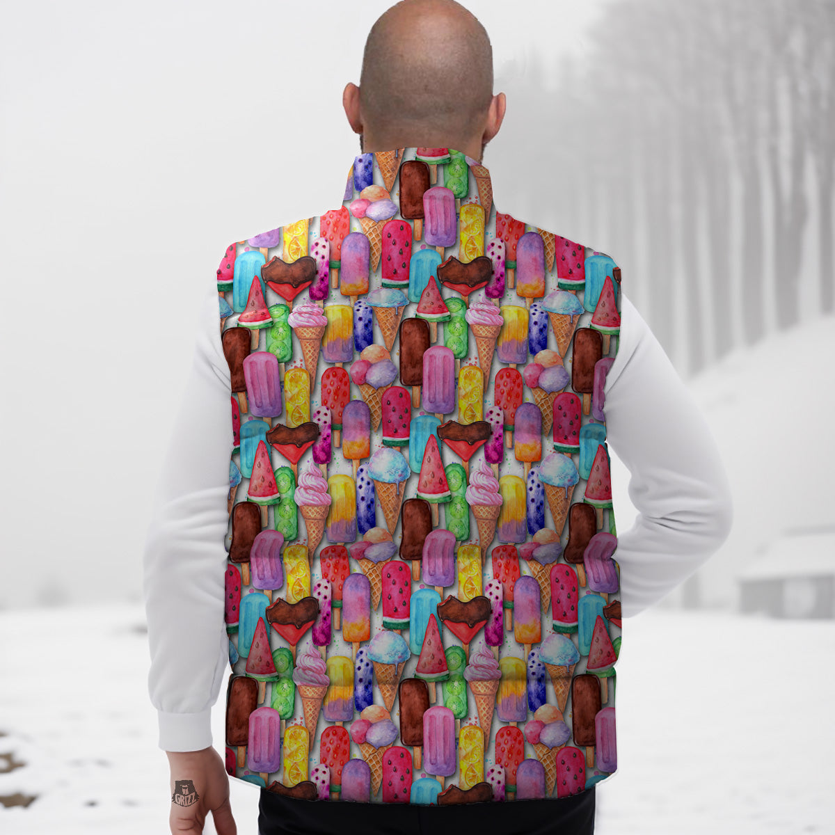 Watercolor Ice Cream Print Pattern Down Vest