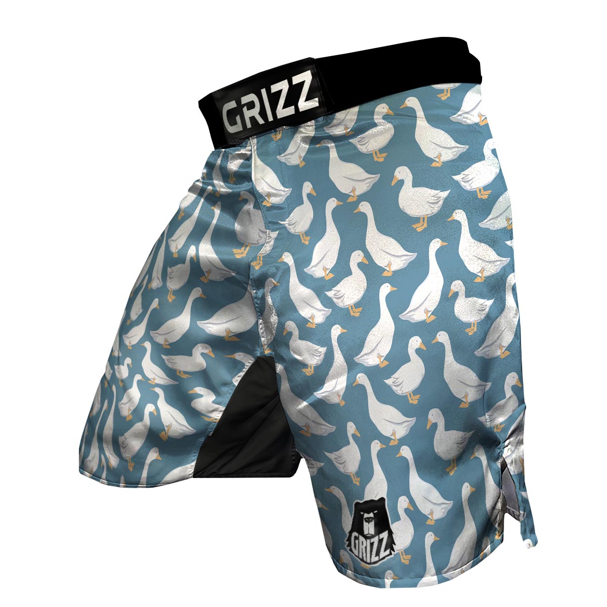 White Mallard Duck Pattern Print MMA Shorts-grizzshop