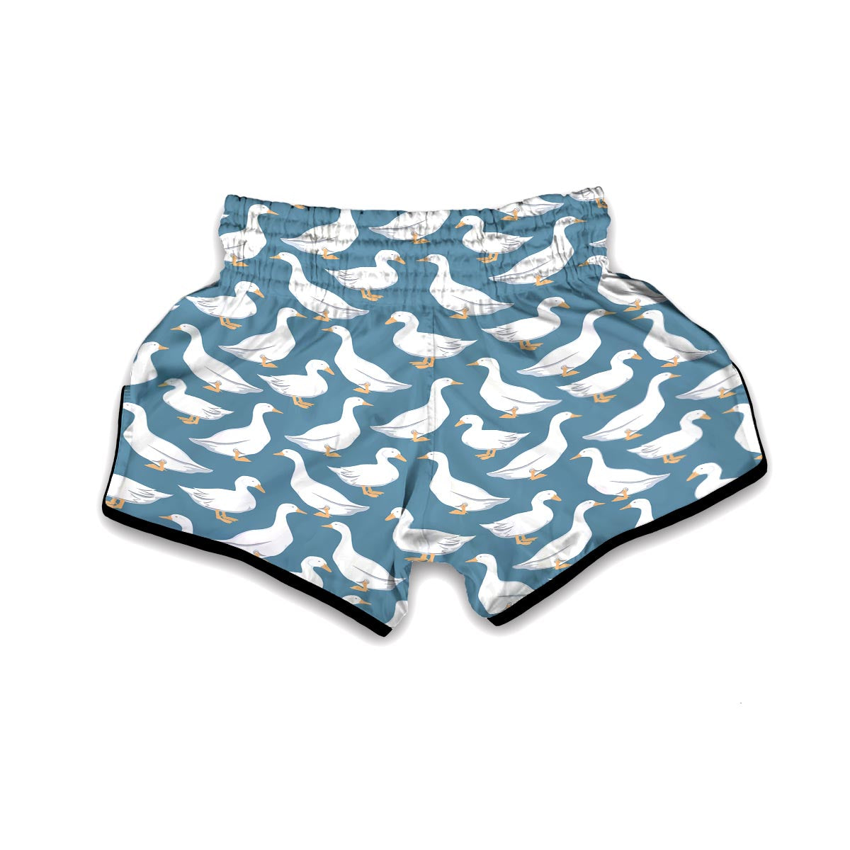 White Mallard Duck Pattern Print Muay Thai Boxing Shorts-grizzshop