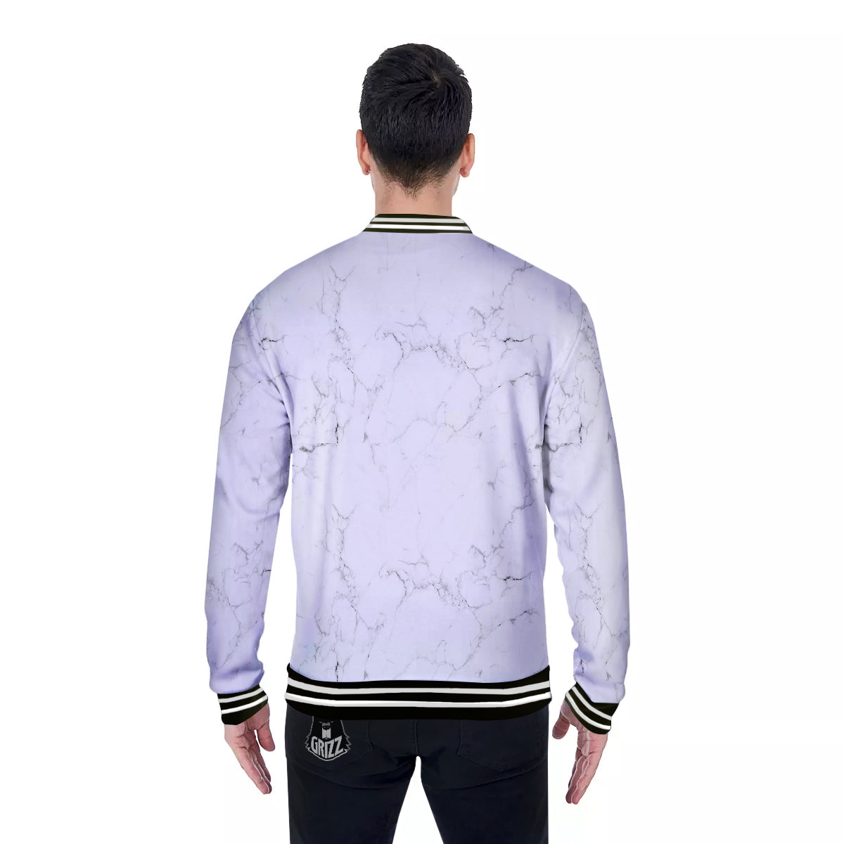 White Marble Pattern Baseball Jacket-grizzshop