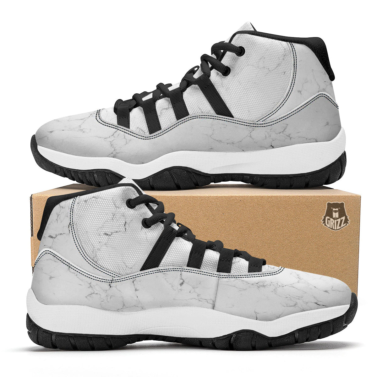 White Marble Pattern Black Bball Shoes-grizzshop