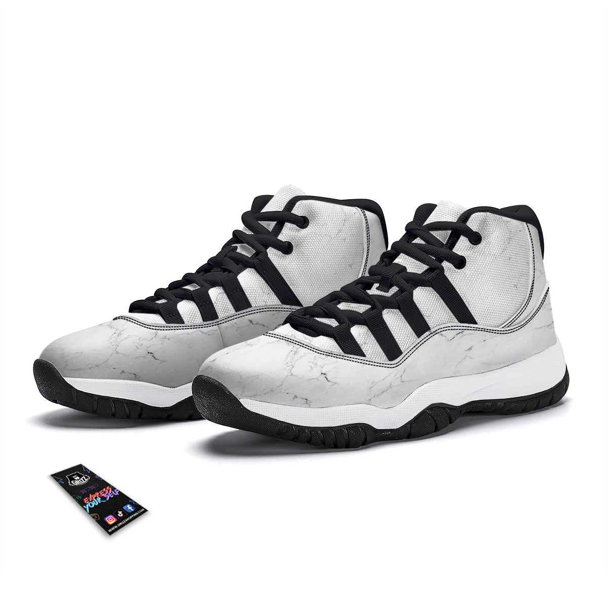 White Marble Pattern Black Bball Shoes-grizzshop