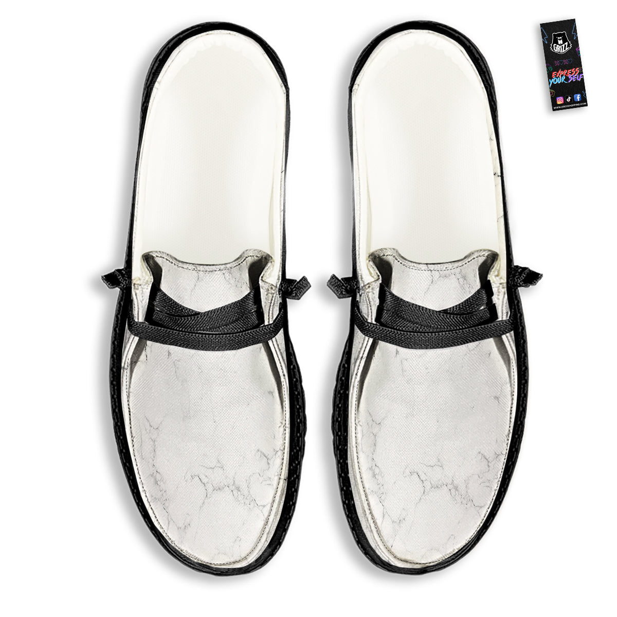 White Marble Pattern Black Loafers-grizzshop