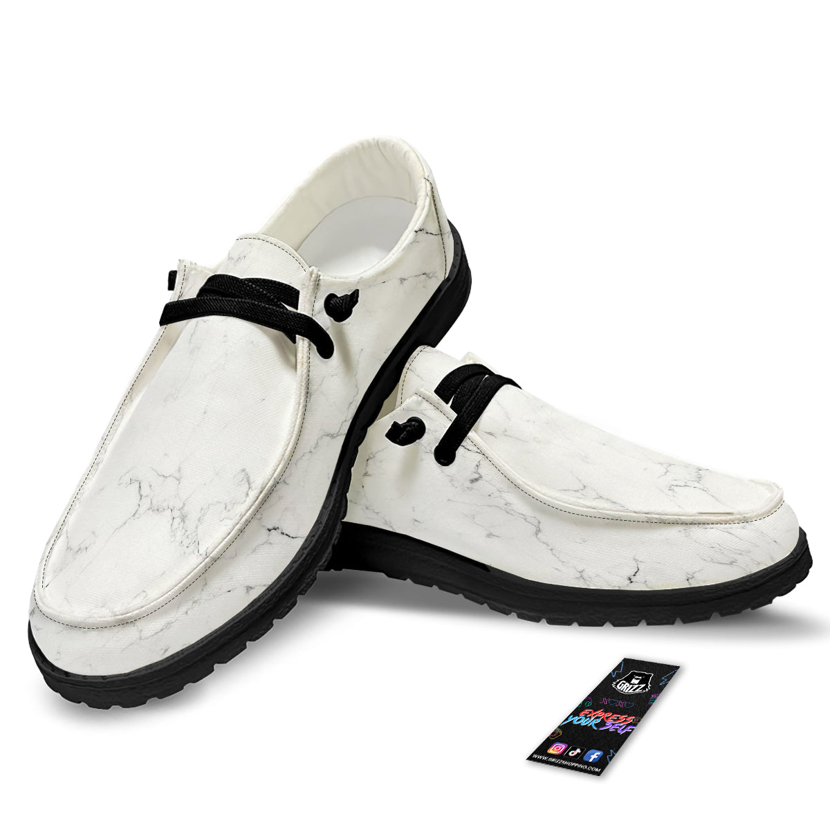 White Marble Pattern Black Loafers-grizzshop