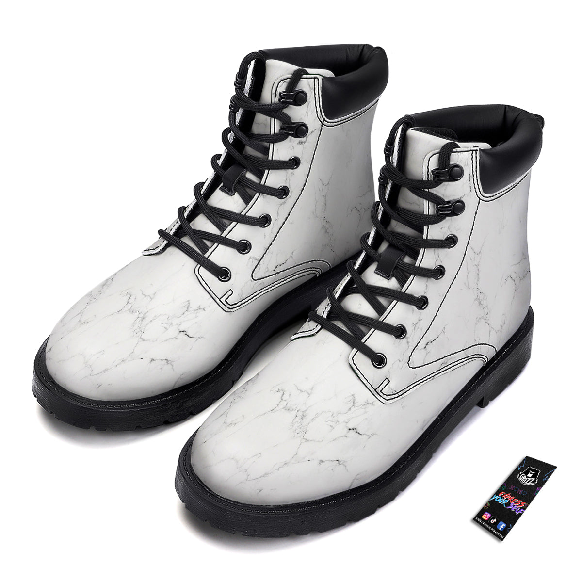 White Marble Pattern Boots-grizzshop