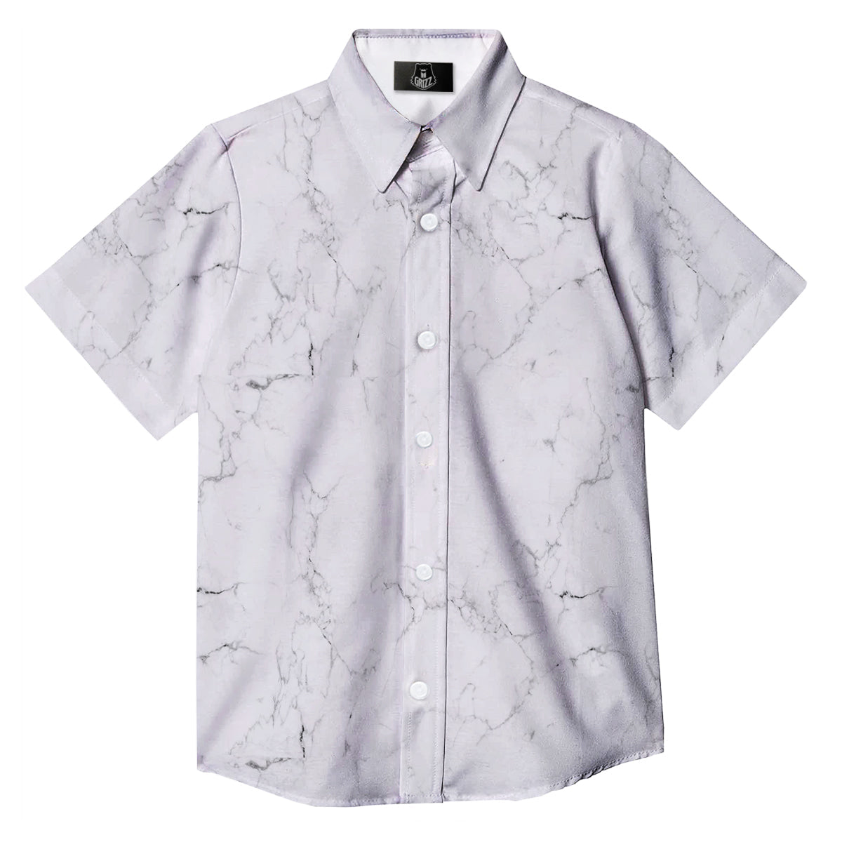 White Marble Pattern Button Up Shirt-grizzshop
