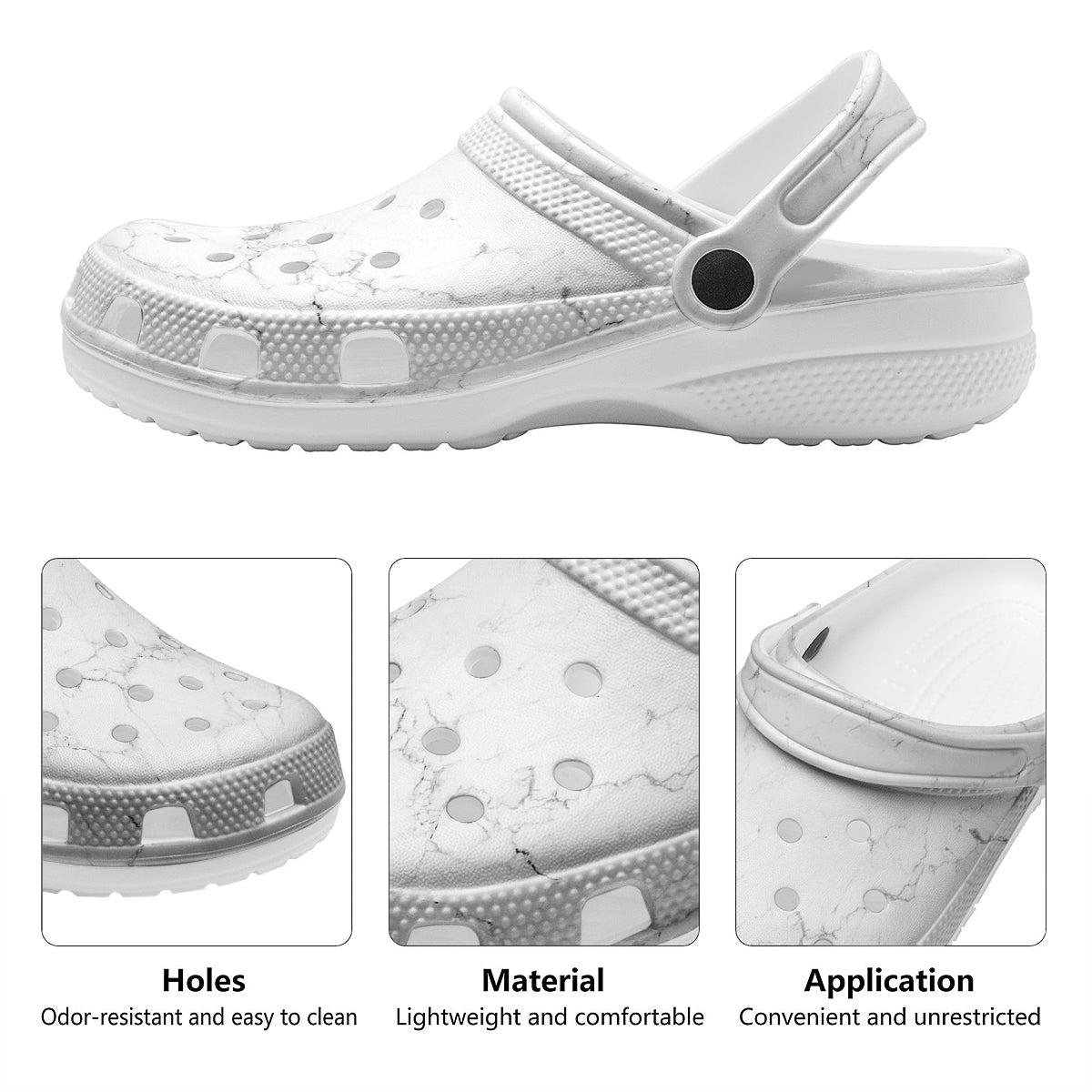 White Marble Pattern Clog-grizzshop