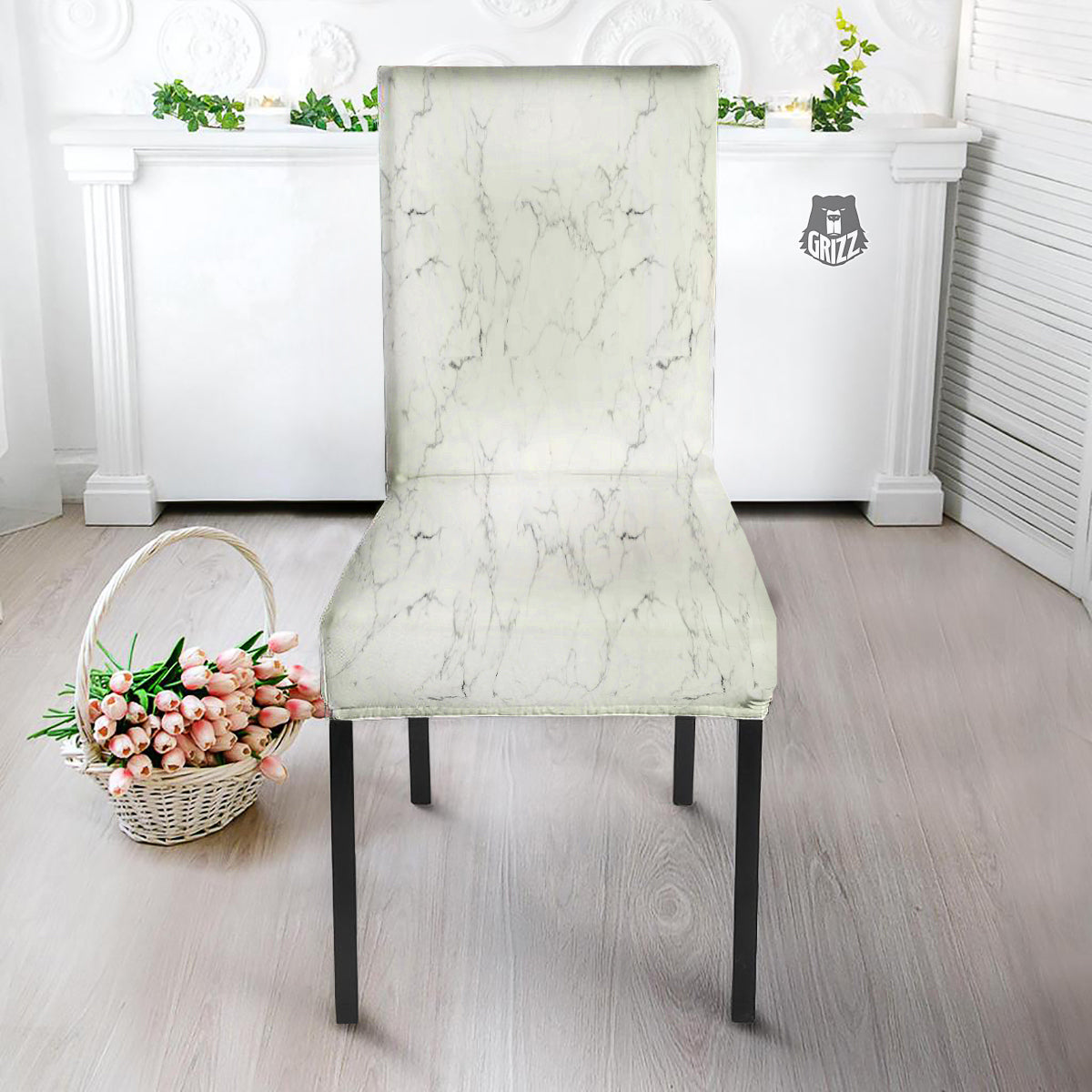 White Marble Pattern Dining Chair Slipcover-grizzshop