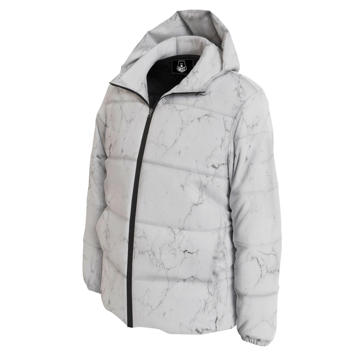 White Marble Pattern Down Jacket-grizzshop