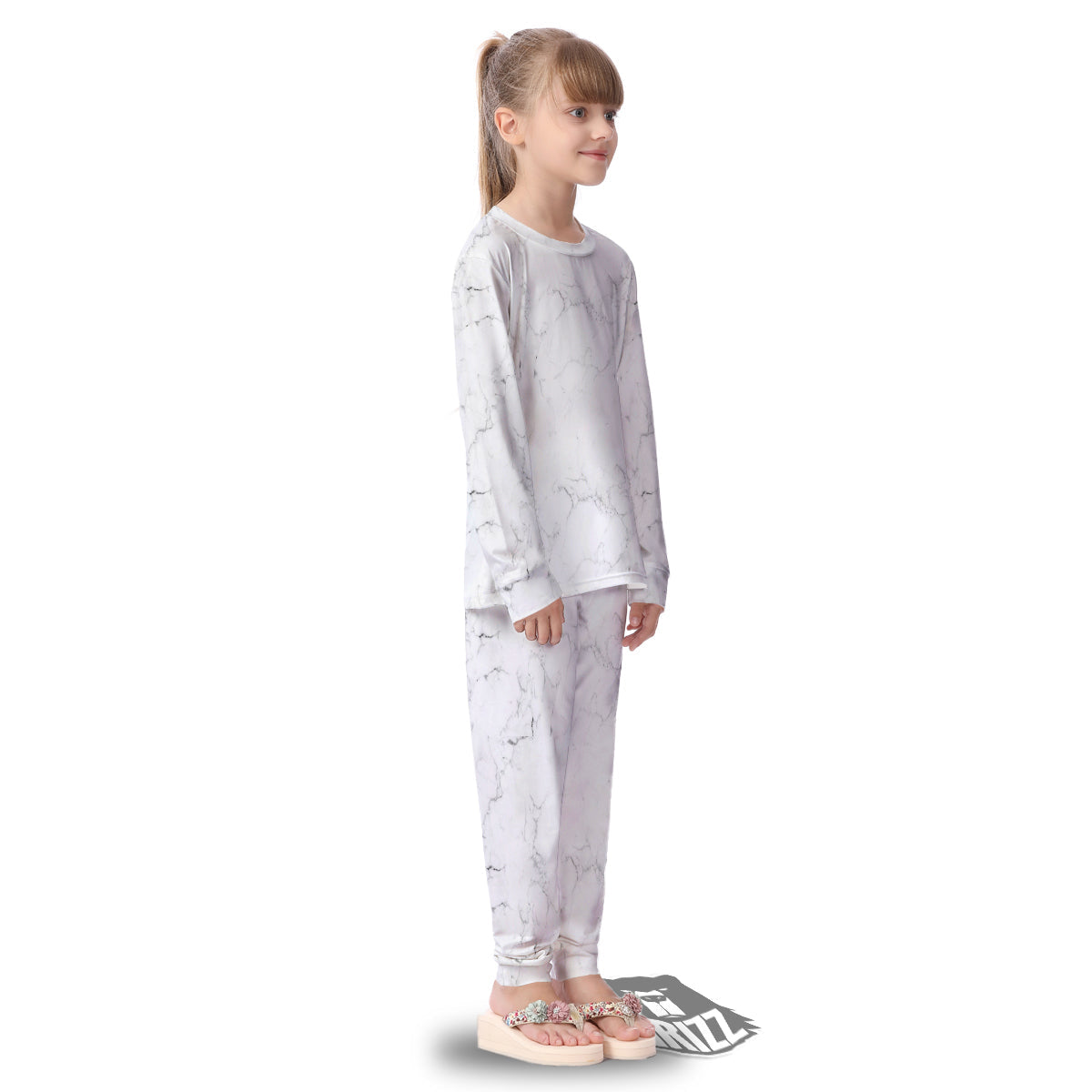 White Marble Pattern Kid's Pajamas-grizzshop