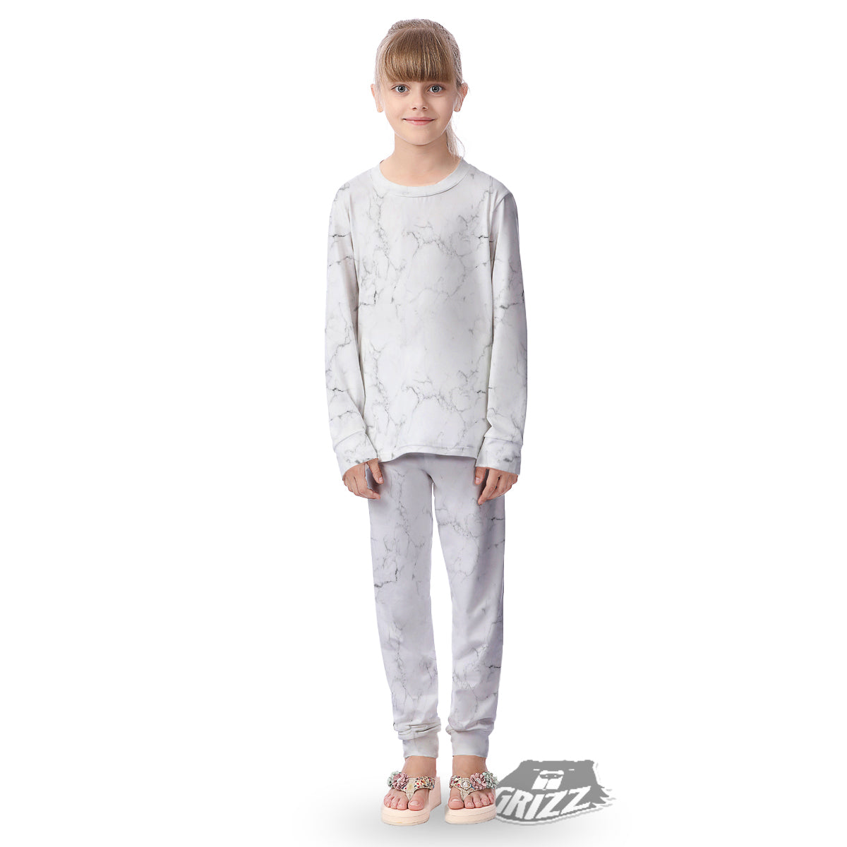 White Marble Pattern Kid's Pajamas-grizzshop