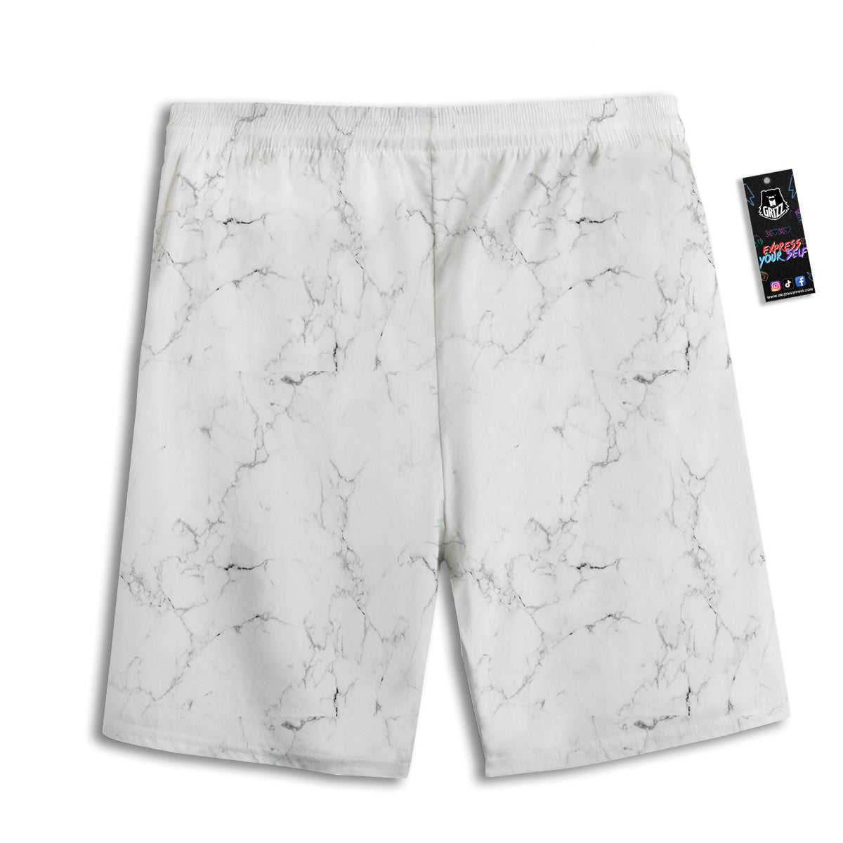 White Marble Pattern Men's Athletic Shorts