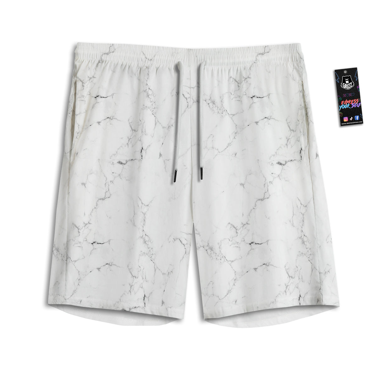White Marble Pattern Men's Athletic Shorts