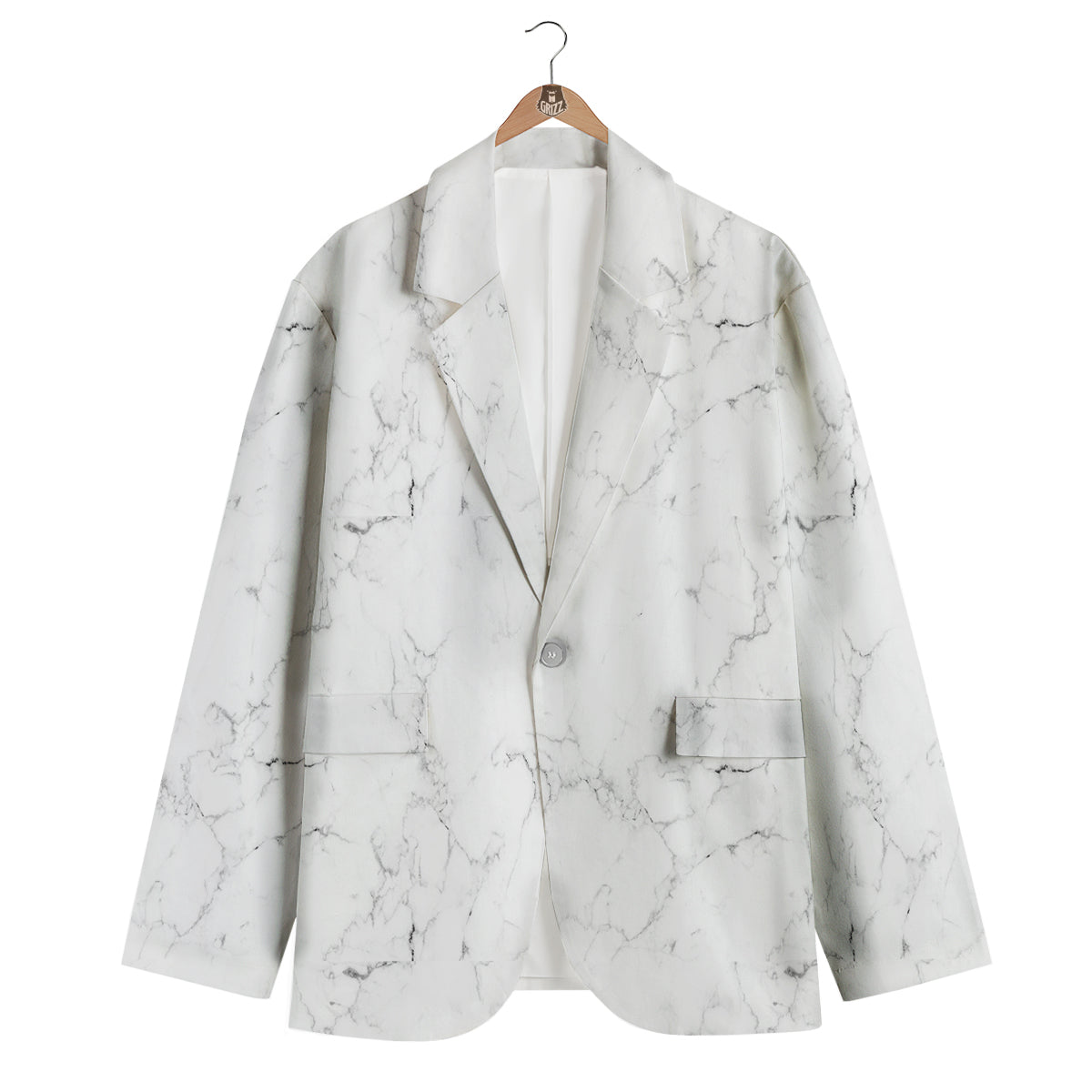 White Marble Pattern Men's Blazer-grizzshop