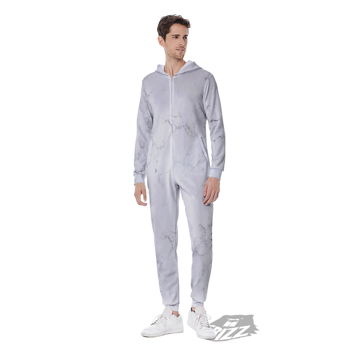 White Marble Pattern Men's Jumpsuit-grizzshop
