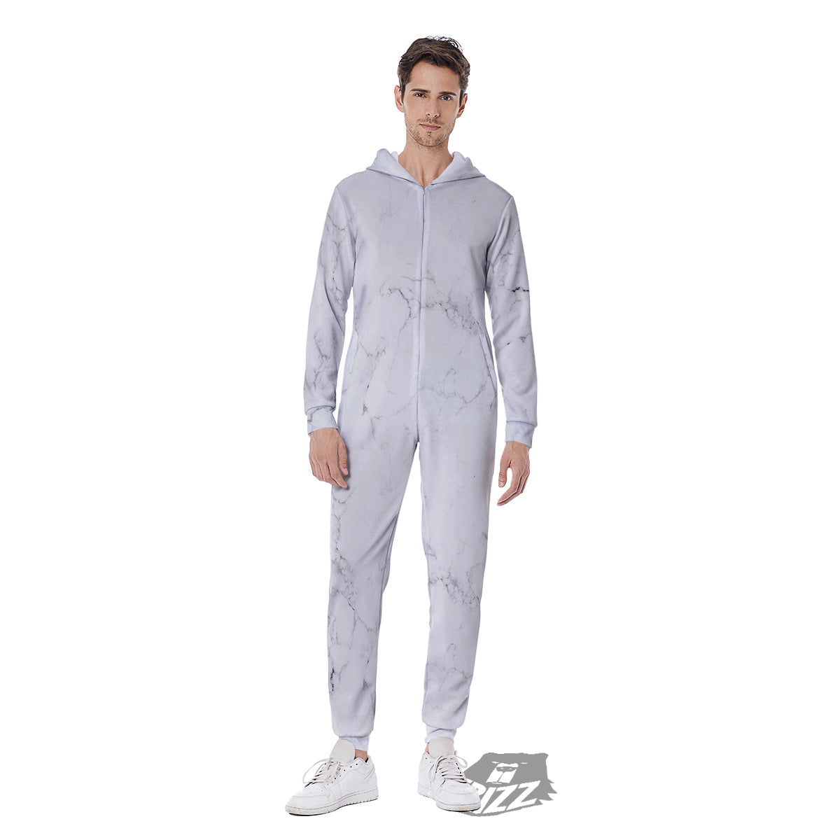 White Marble Pattern Men's Jumpsuit-grizzshop