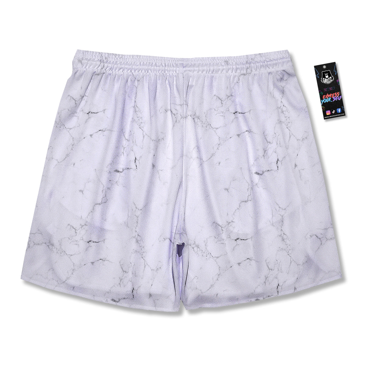 White Marble Pattern Men's Running Shorts-grizzshop