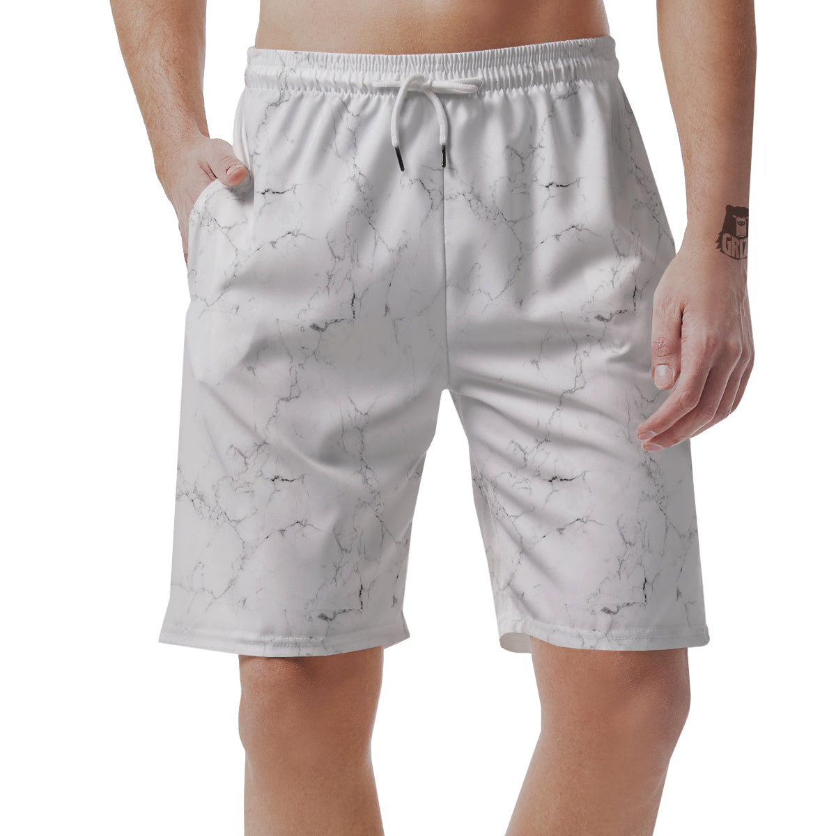 White Marble Pattern Men's Shorts-grizzshop