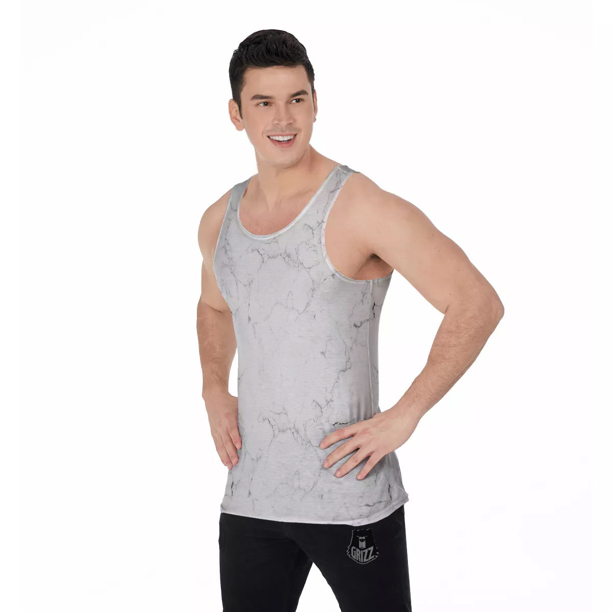 White Marble Pattern Men's Tank Top-grizzshop