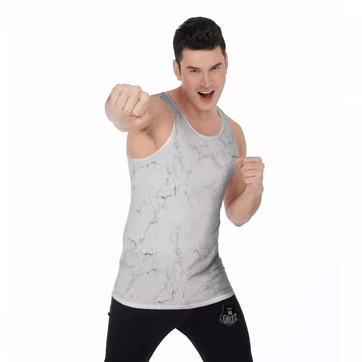White Marble Pattern Men's Tank Top-grizzshop