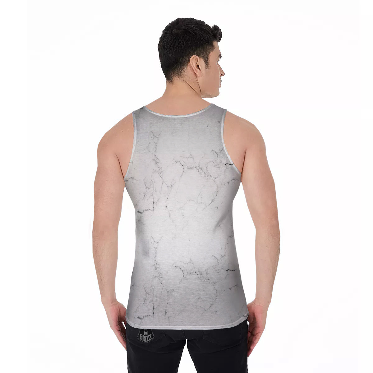 White Marble Pattern Men's Tank Top-grizzshop