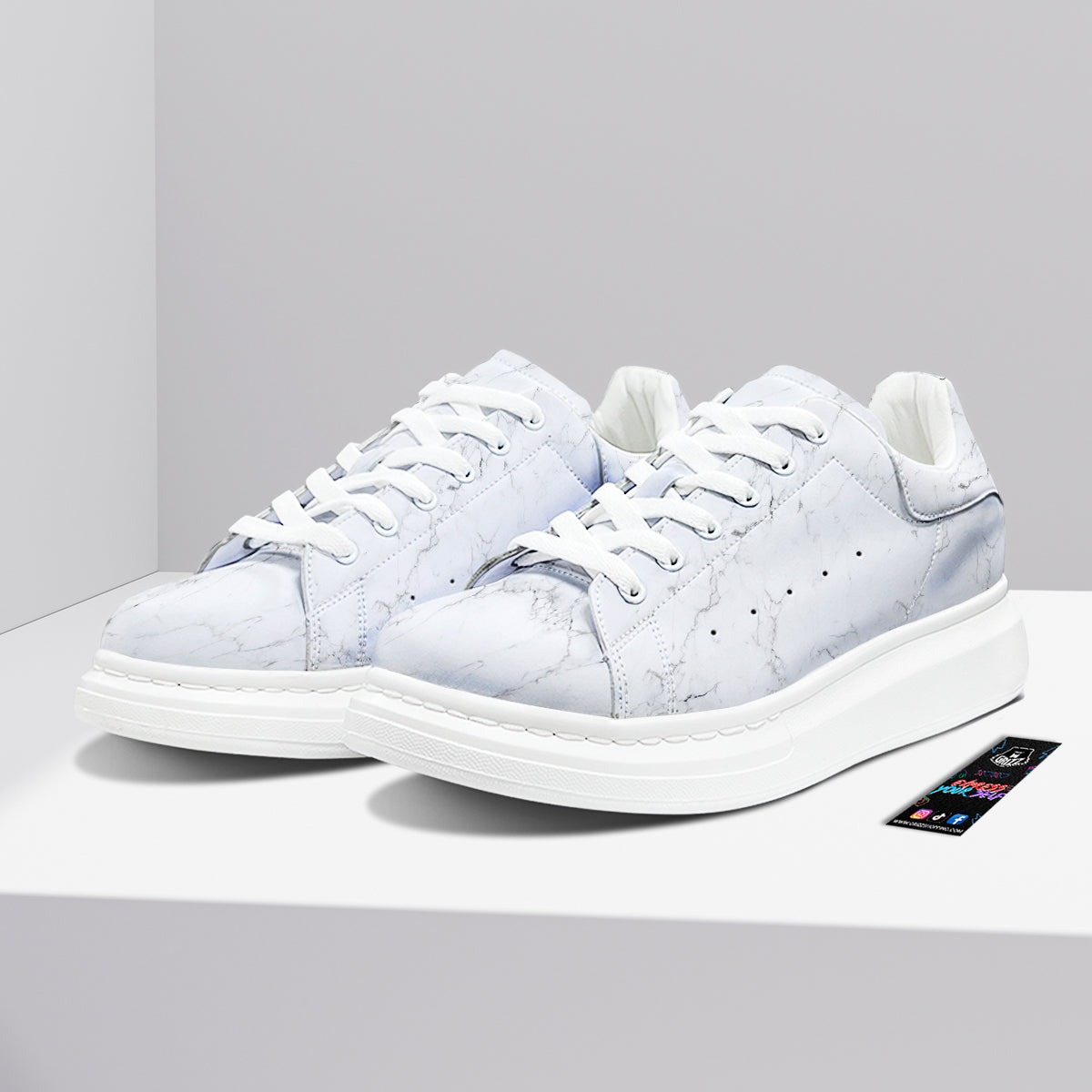 White Marble Pattern Platform Shoes-grizzshop