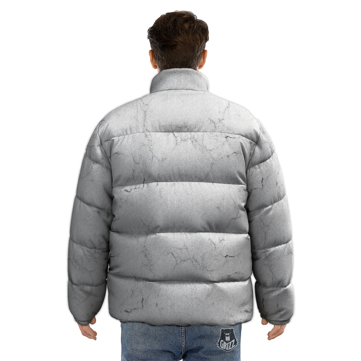 White Marble Pattern Puffer Jacket-grizzshop