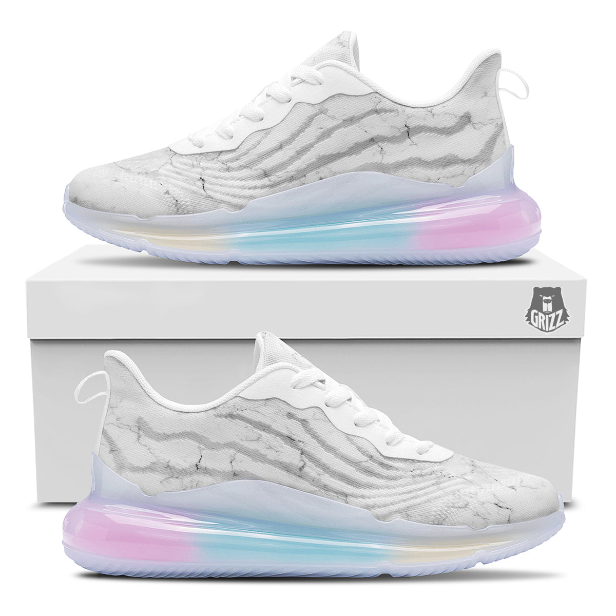 White Marble Pattern Running Sneakers-grizzshop