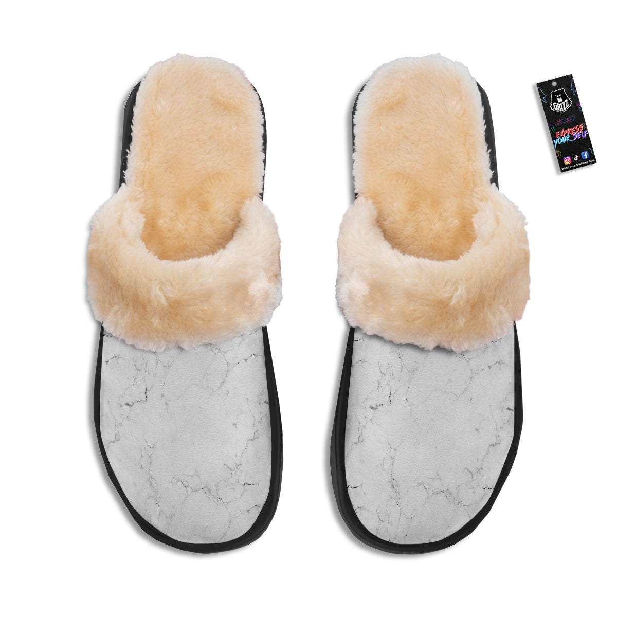 White Marble Pattern Slippers-grizzshop