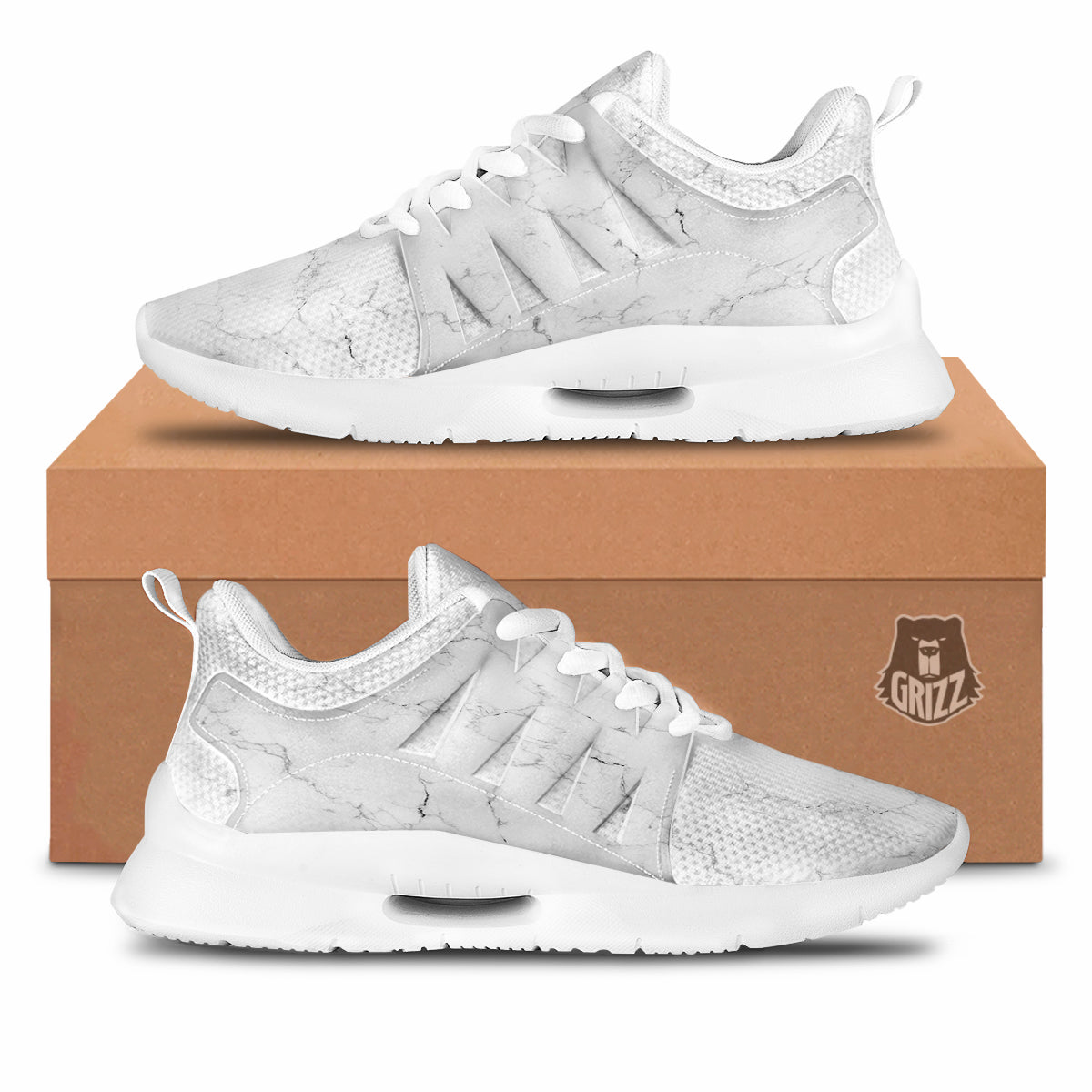 White Marble Pattern Tennis Shoes-grizzshop