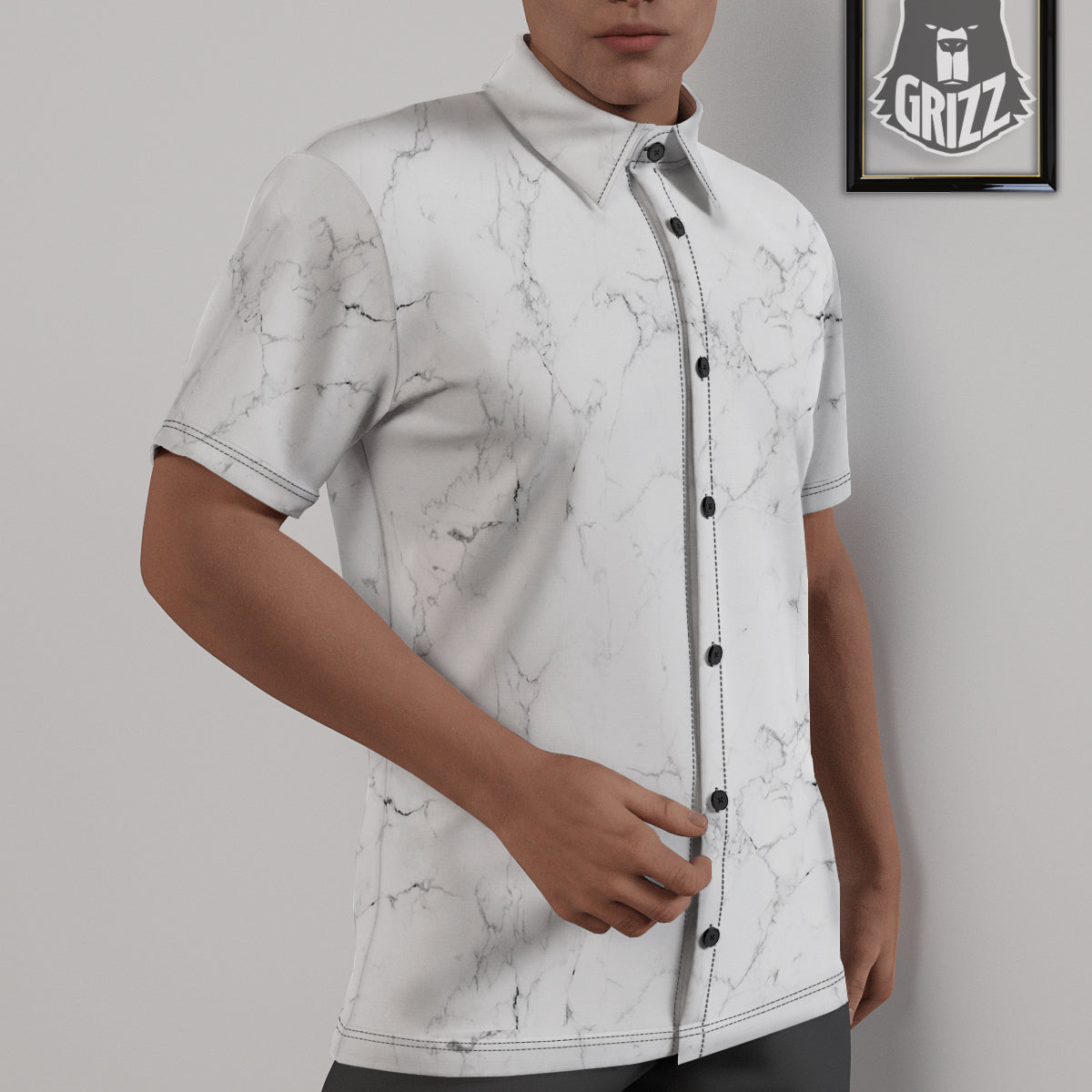 White Marble Pattern Untucked Shirts-grizzshop