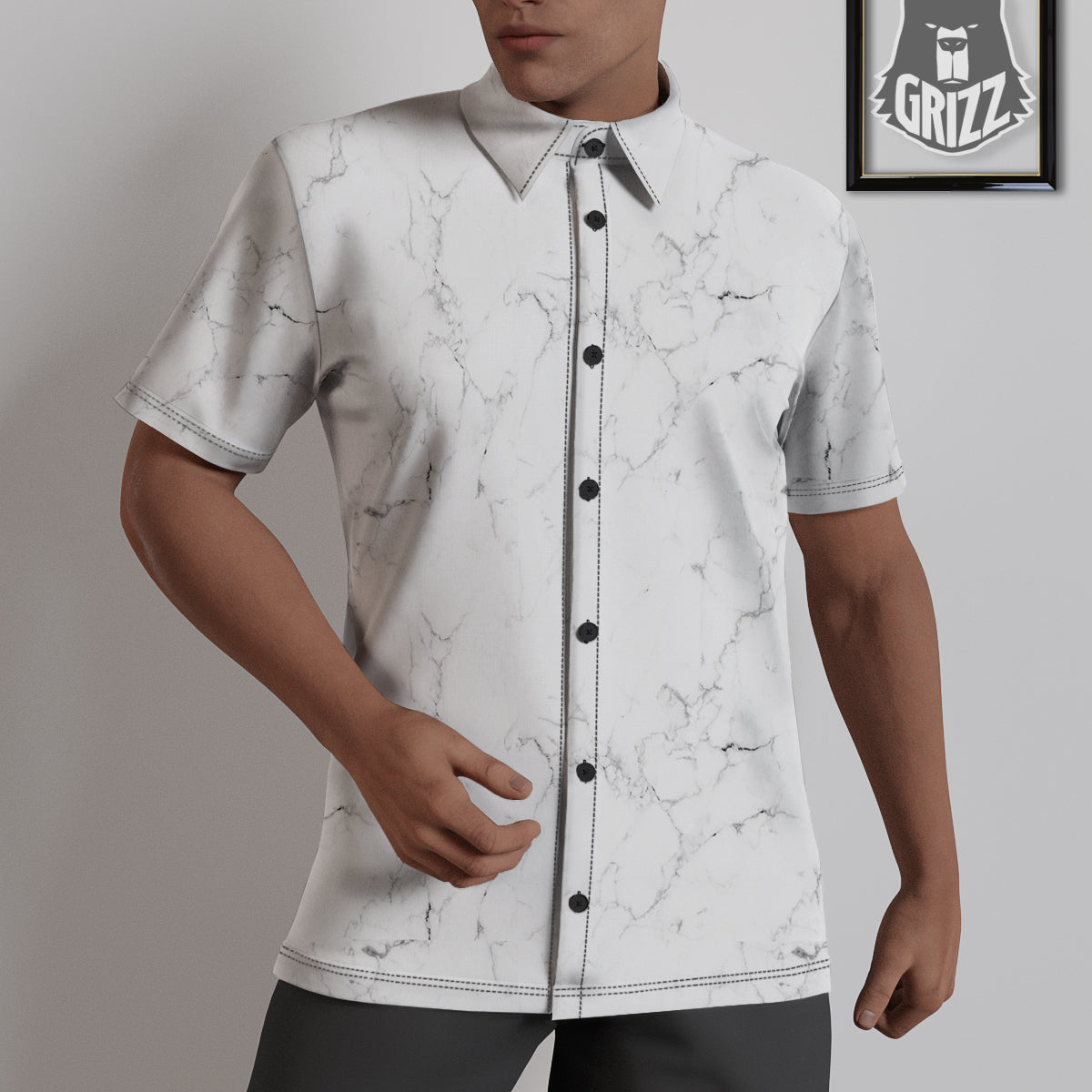 White Marble Pattern Untucked Shirts-grizzshop