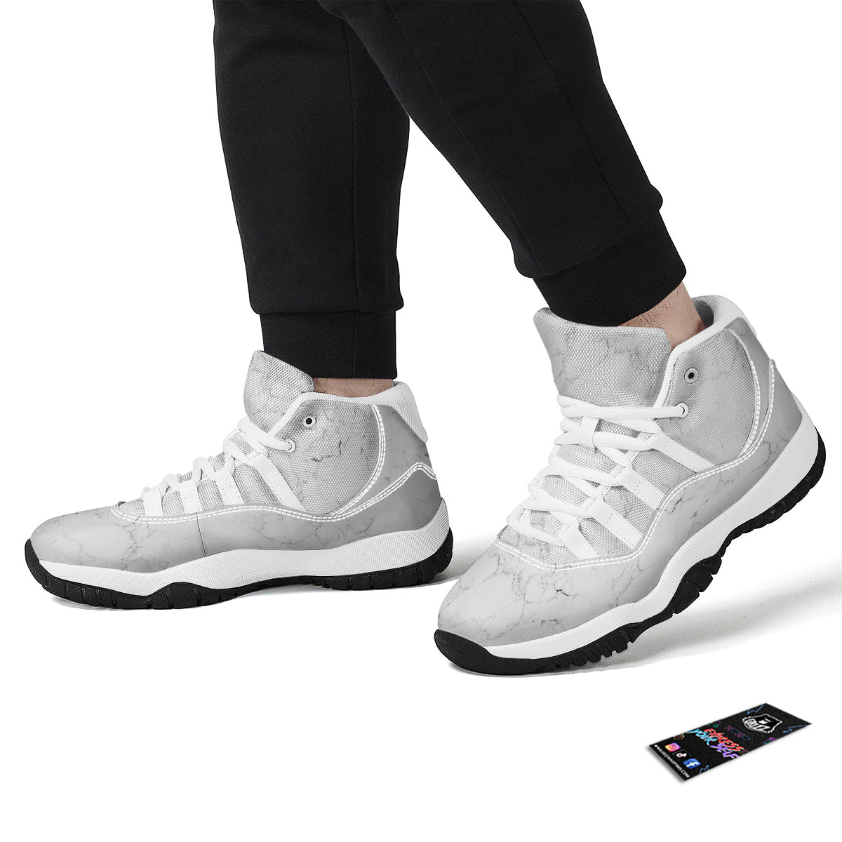 White Marble Pattern White Bball Shoes-grizzshop