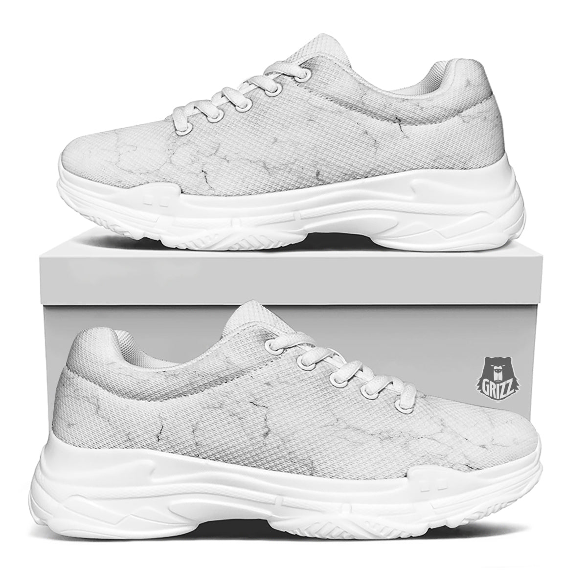 White Marble Pattern White Chunky Shoes-grizzshop