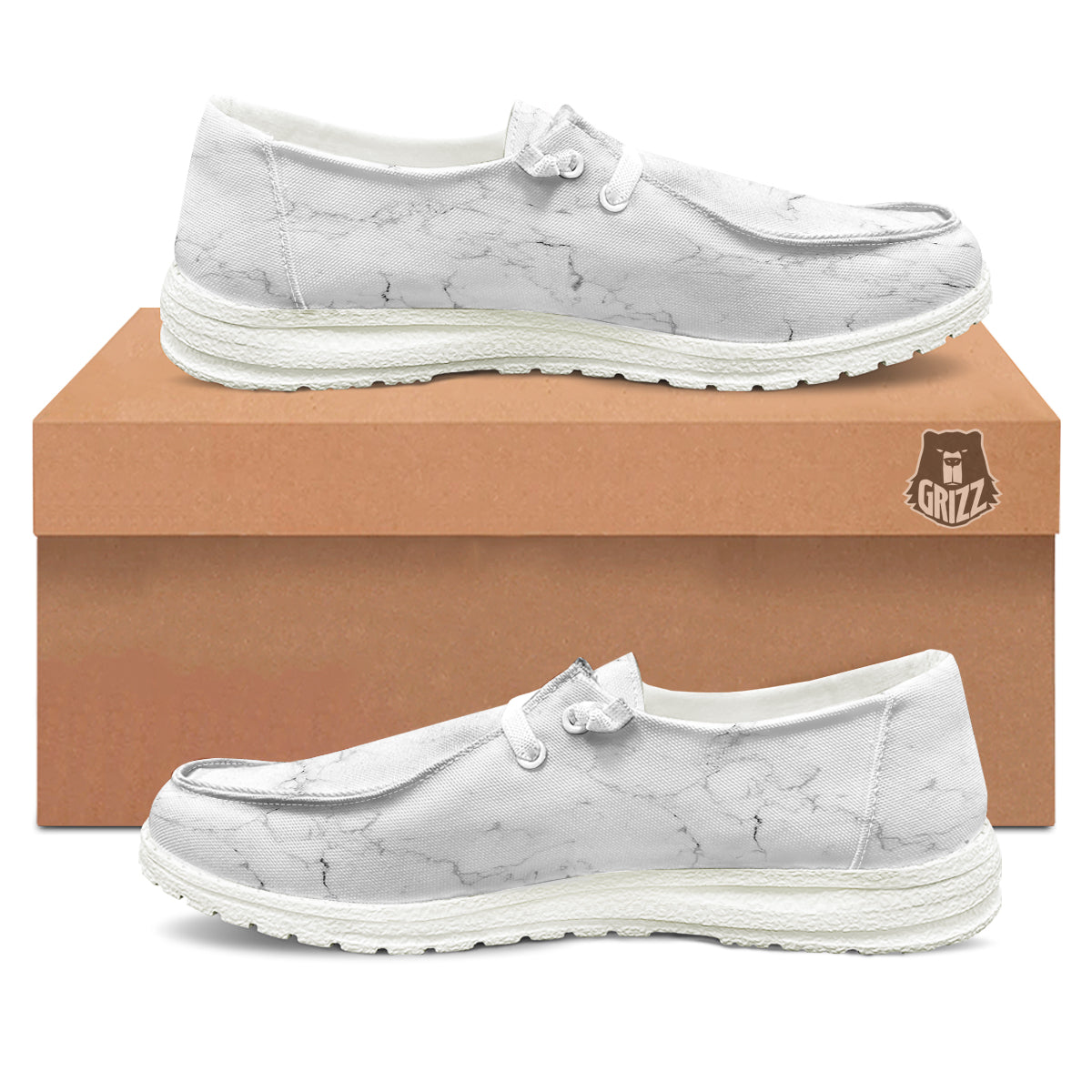 White Marble Pattern White Loafers-grizzshop