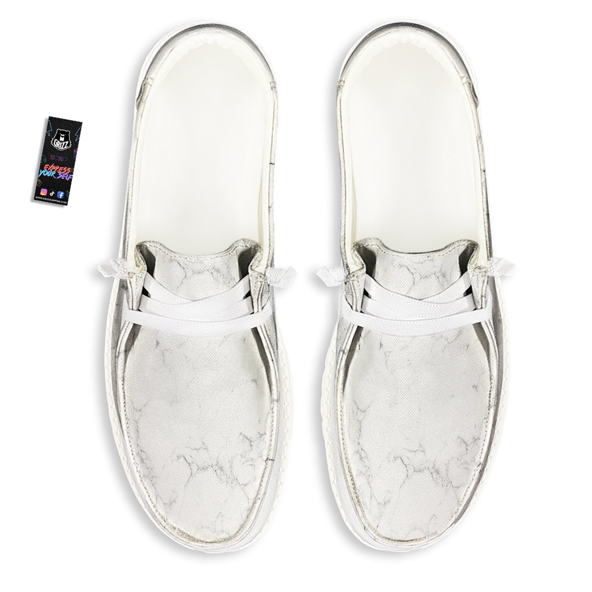 White Marble Pattern White Loafers-grizzshop