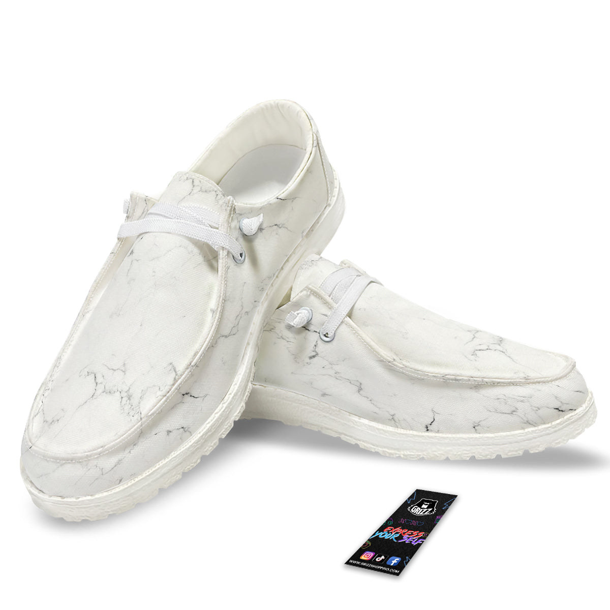 White Marble Pattern White Loafers-grizzshop