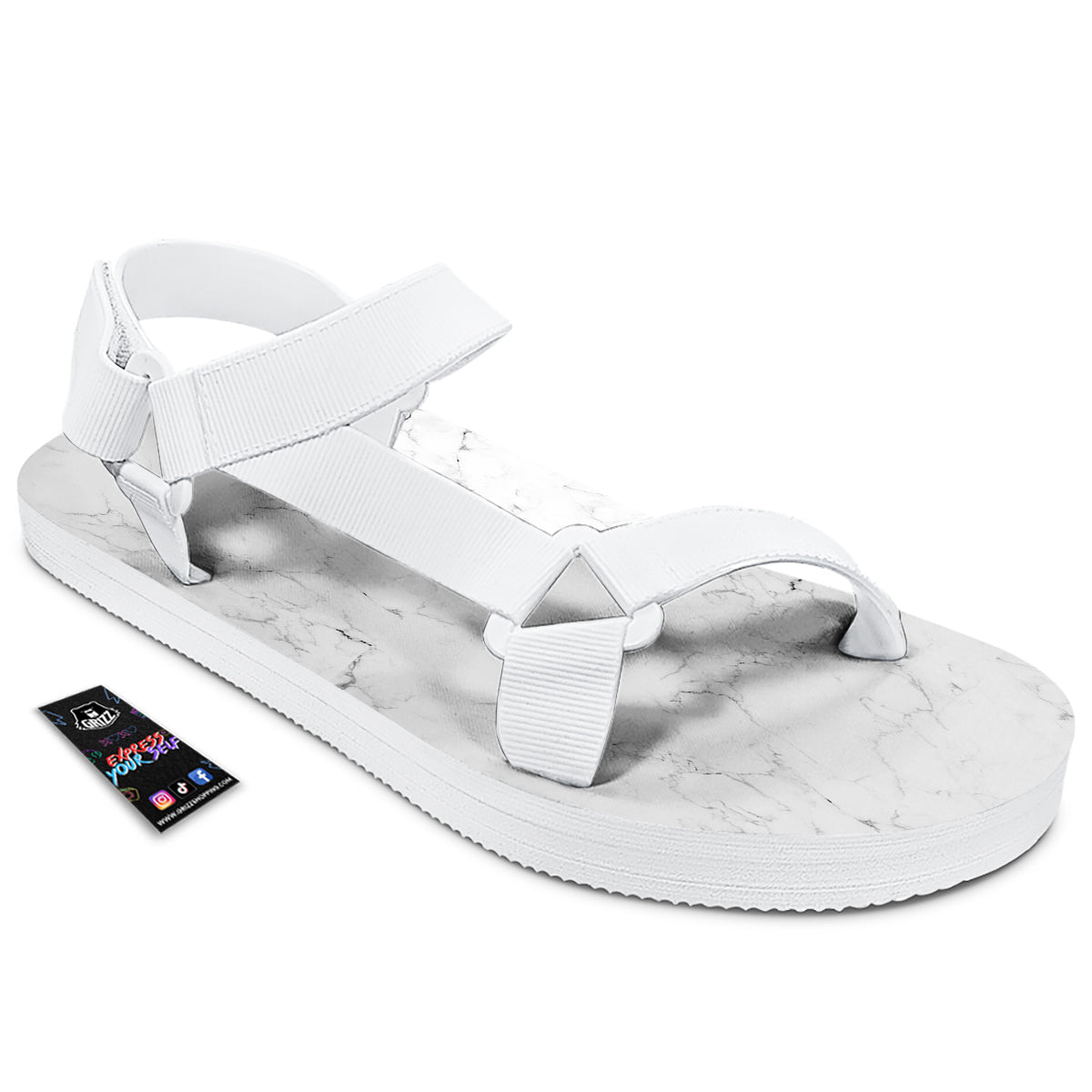 White Marble Pattern White Open Toe Sandals-grizzshop