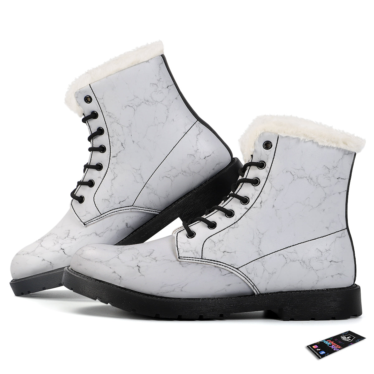 White Marble Pattern Winter Boots-grizzshop