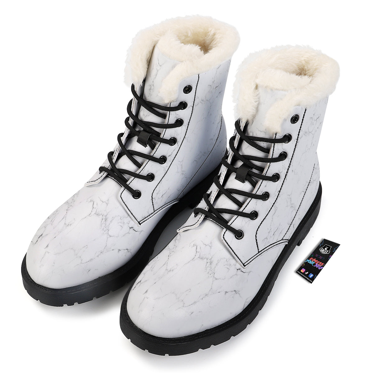 White Marble Pattern Winter Boots-grizzshop