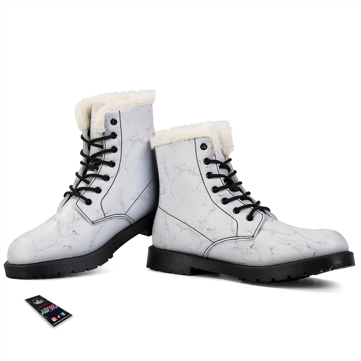 White Marble Pattern Winter Boots-grizzshop