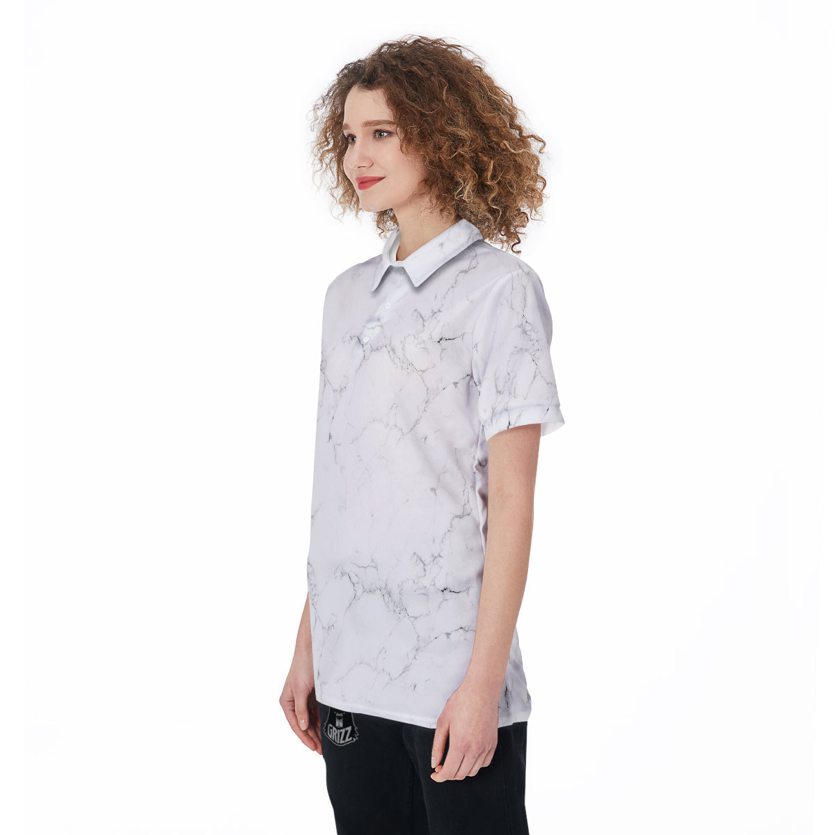 White Marble Pattern Women's Golf Shirts-grizzshop