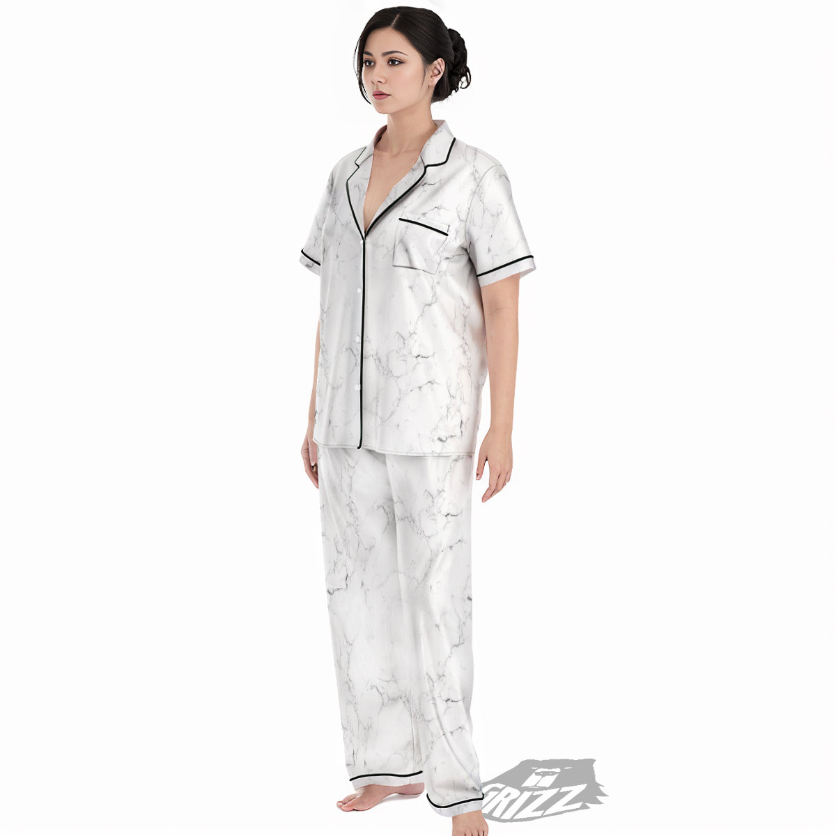 White Marble Pattern Women's Pajamas Set-grizzshop
