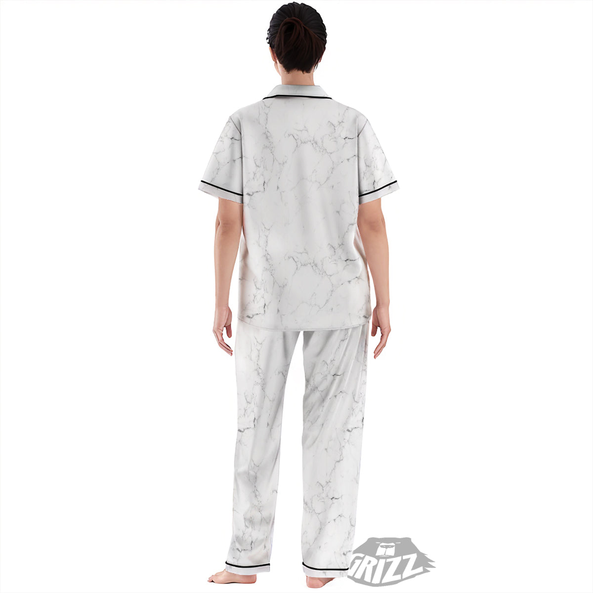 White Marble Pattern Women's Pajamas Set-grizzshop