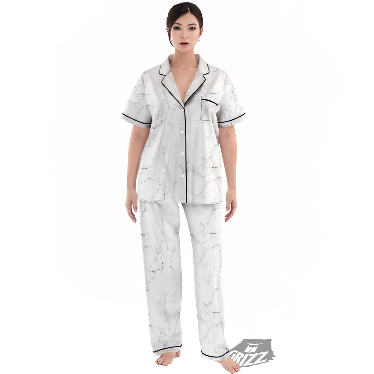 White Marble Pattern Women's Pajamas Set-grizzshop