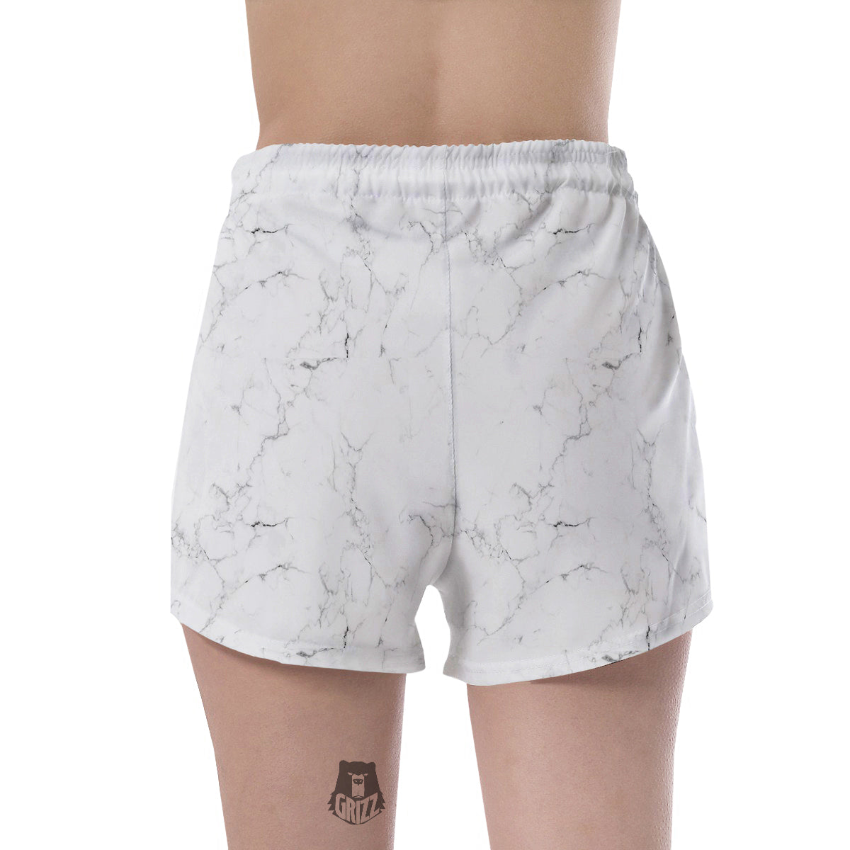 White Marble Pattern Women's Shorts-grizzshop