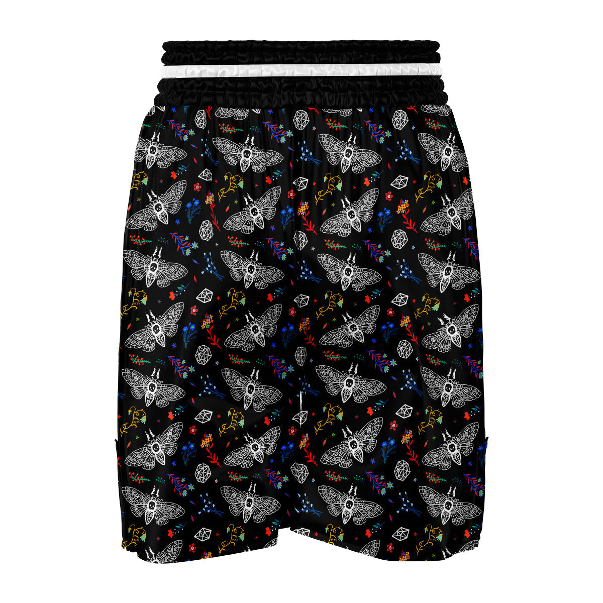 White Moth Hand Drawn Print Pattern Boxing Shorts-grizzshop