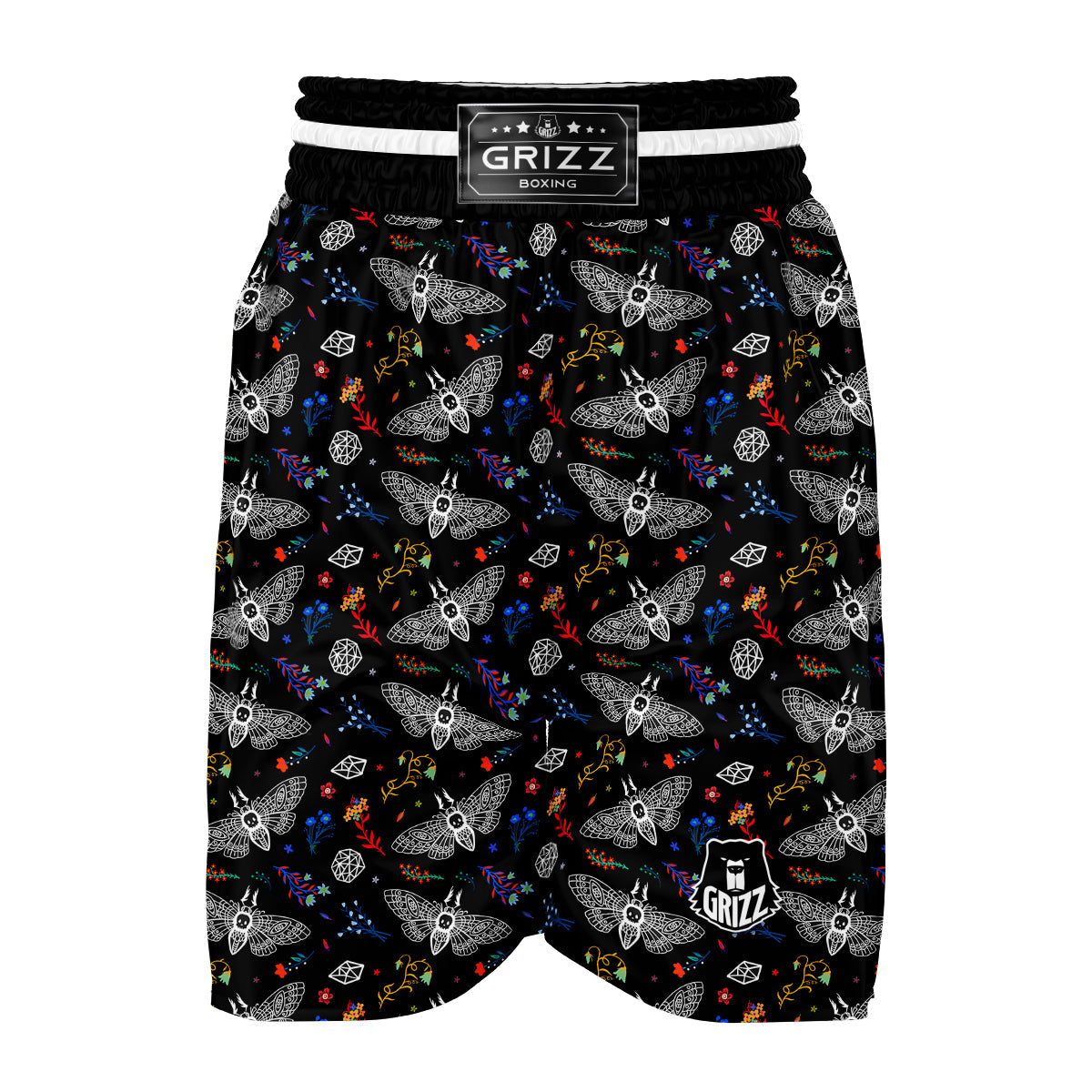 White Moth Hand Drawn Print Pattern Boxing Shorts-grizzshop